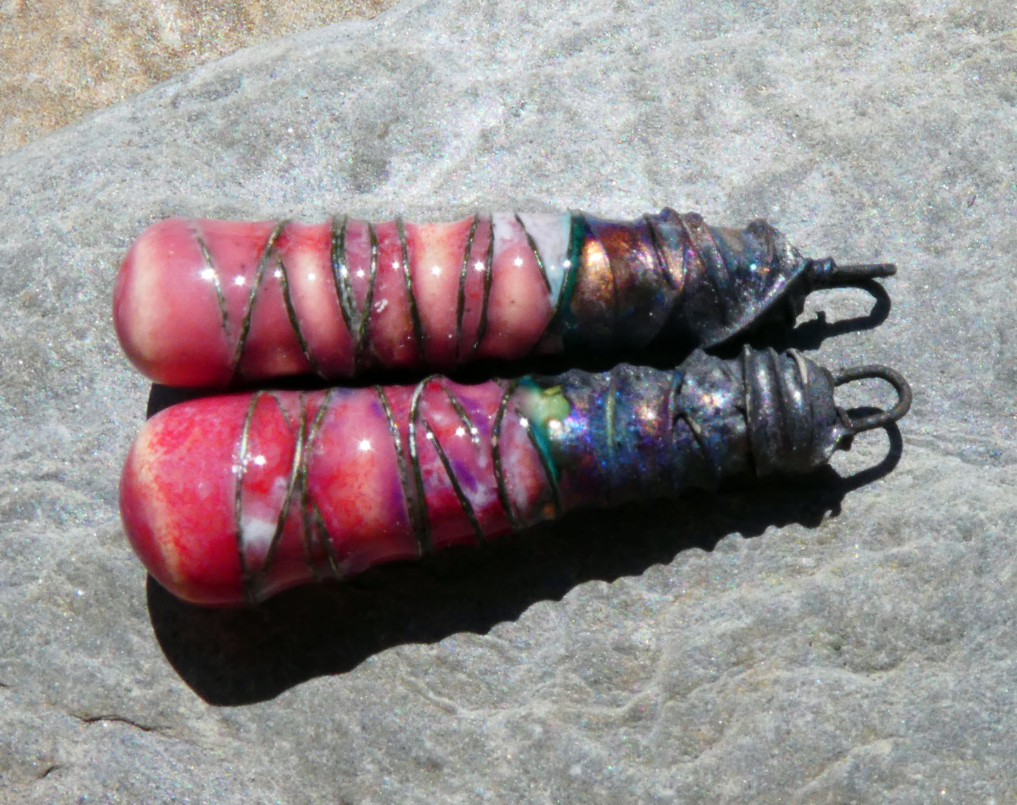 Ceramic Wire Wrapped Baton Charms - Berry Tart