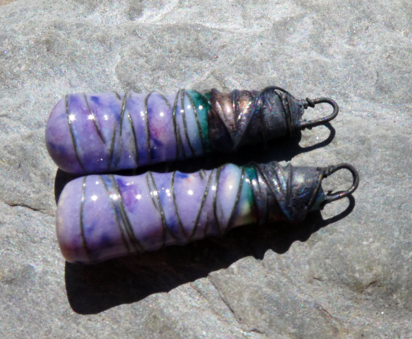 Ceramic Wire Wrapped Baton Charms - Purple Reign