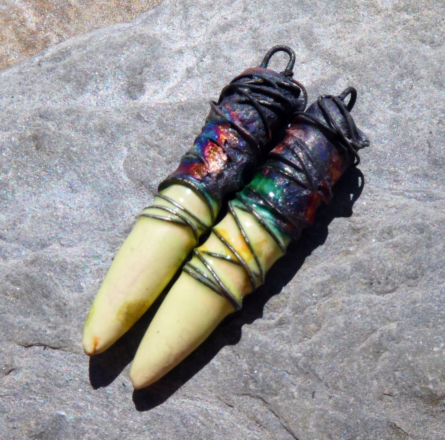 Ceramic Wire Wrapped Spike Charms - Haystack