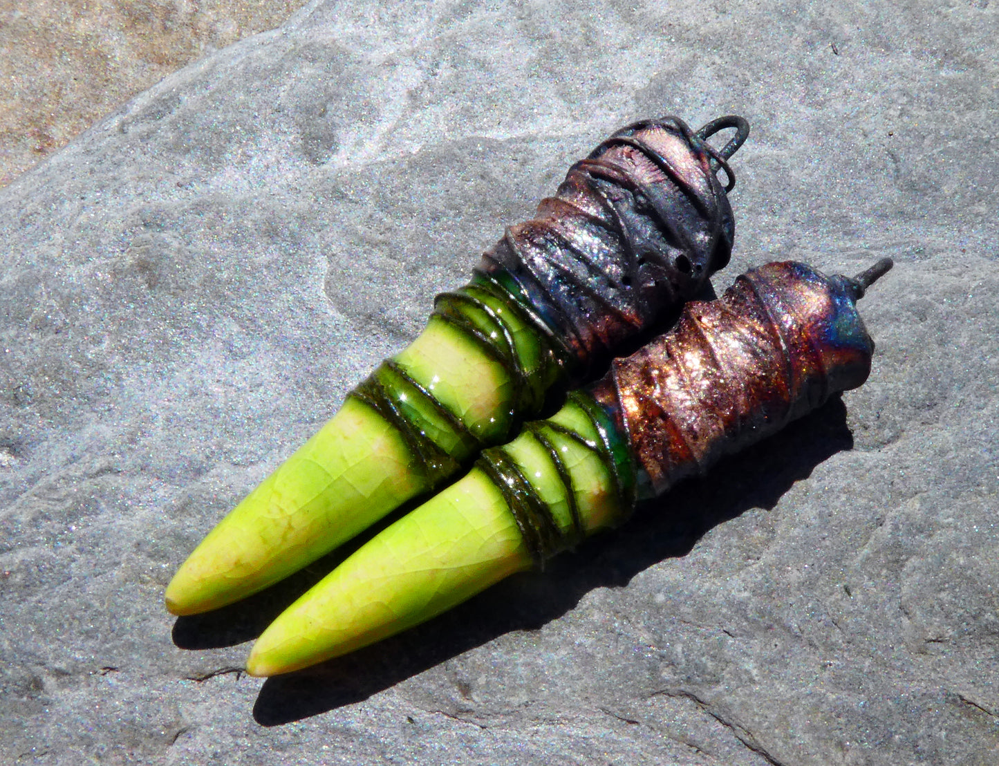 Ceramic Wire Wrapped Spike Charms - Lime
