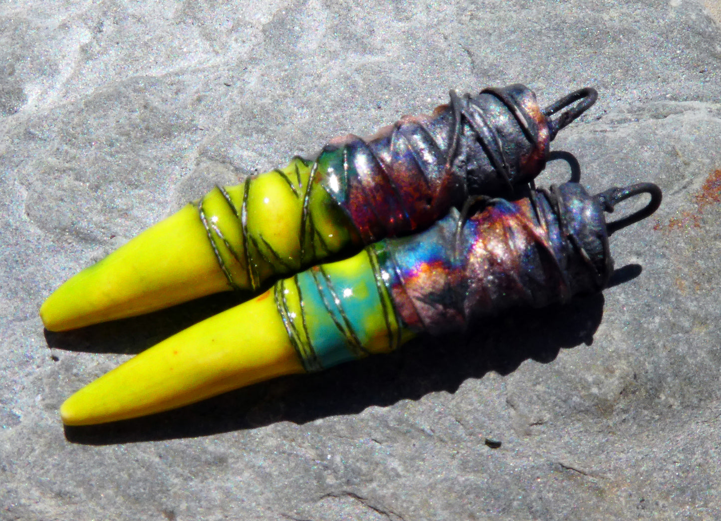 Ceramic Wire Wrapped Spike Charms - Cherry Limeade