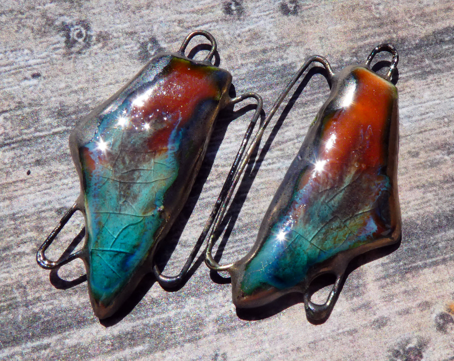 Ceramic Irregular Connectors - Vermillion Sunburst
