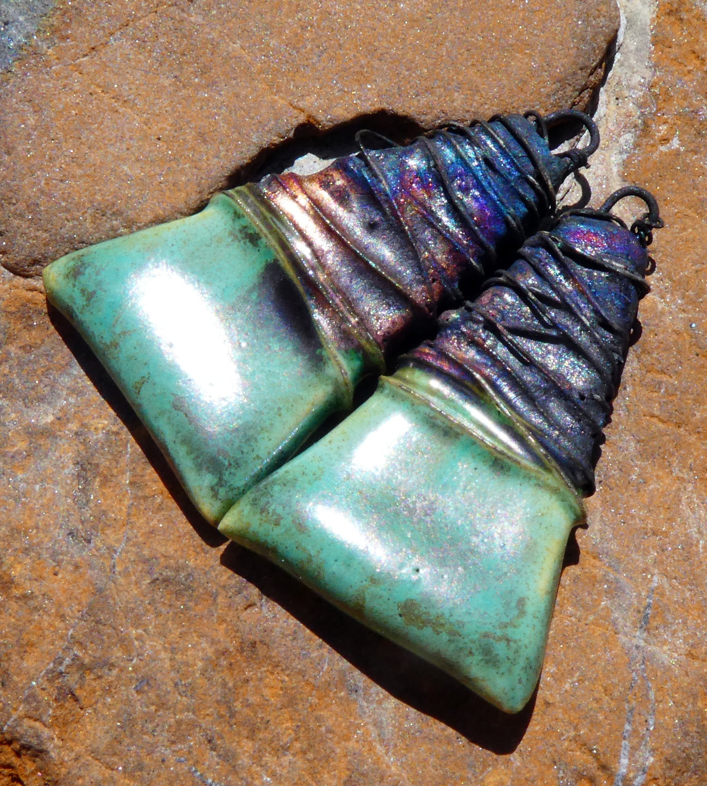 Ceramic Wire Wrapped Wedge Charms -Supernova