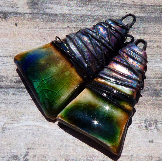 Ceramic Wire Wrapped Wedge Charms -Archaic