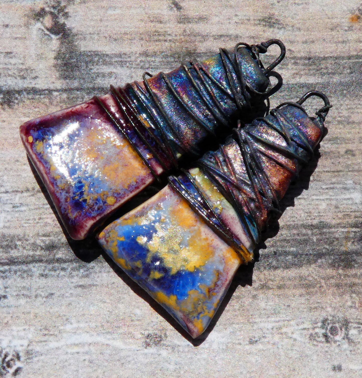 Ceramic Wire Wrapped Wedge Charms -Sailors Delight