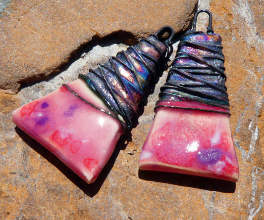 Ceramic Wire Wrapped Wedge Charms -Berry Tart