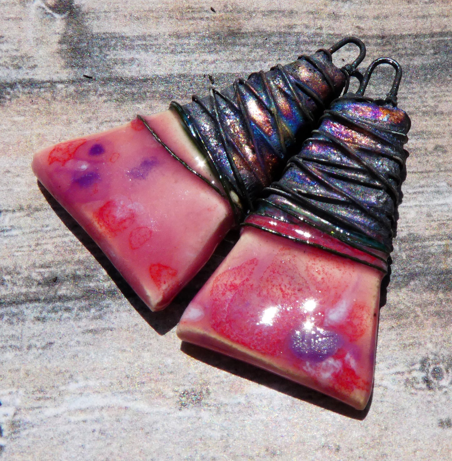 Ceramic Wire Wrapped Wedge Charms -Berry Tart