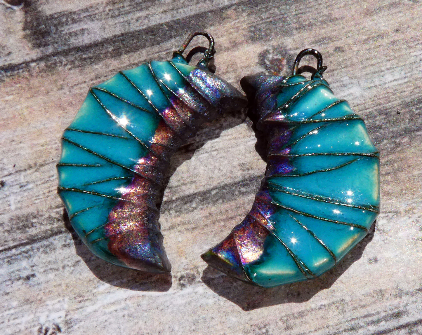 Ceramic Wire Wrapped Crescent Charms - Emerald Falls