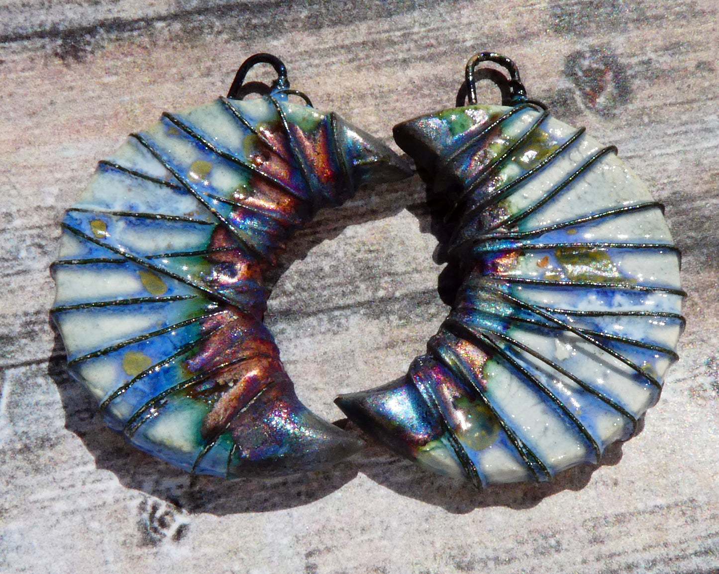 Ceramic Wire Wrapped Crescent Charms -Sky Diamonds