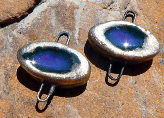 Ceramic Little Indented Oval Connectors -Dark Purple