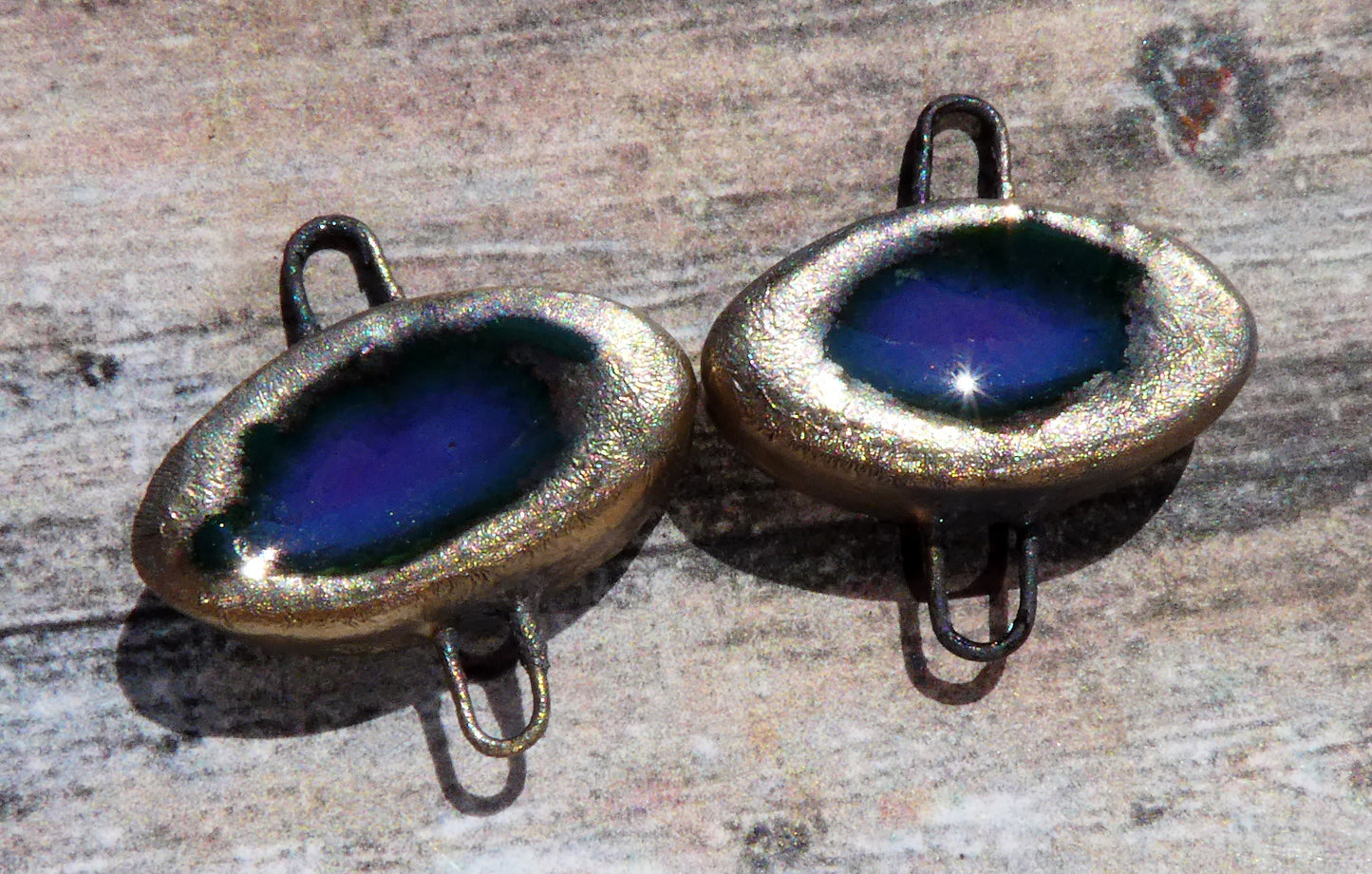 Ceramic Little Indented Oval Connectors -Dark Purple