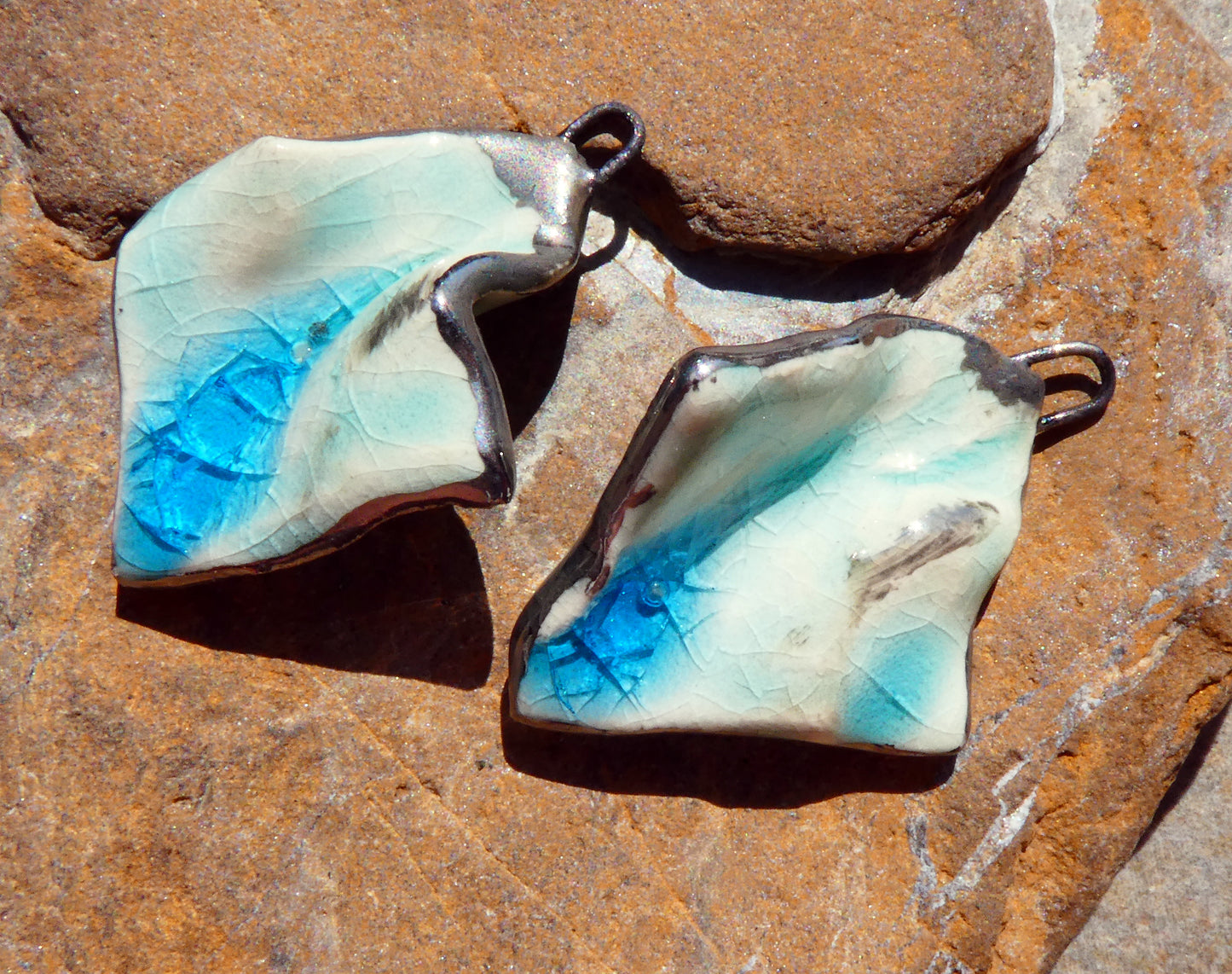 Ceramic Tatter Charms -Turquoise Crackle