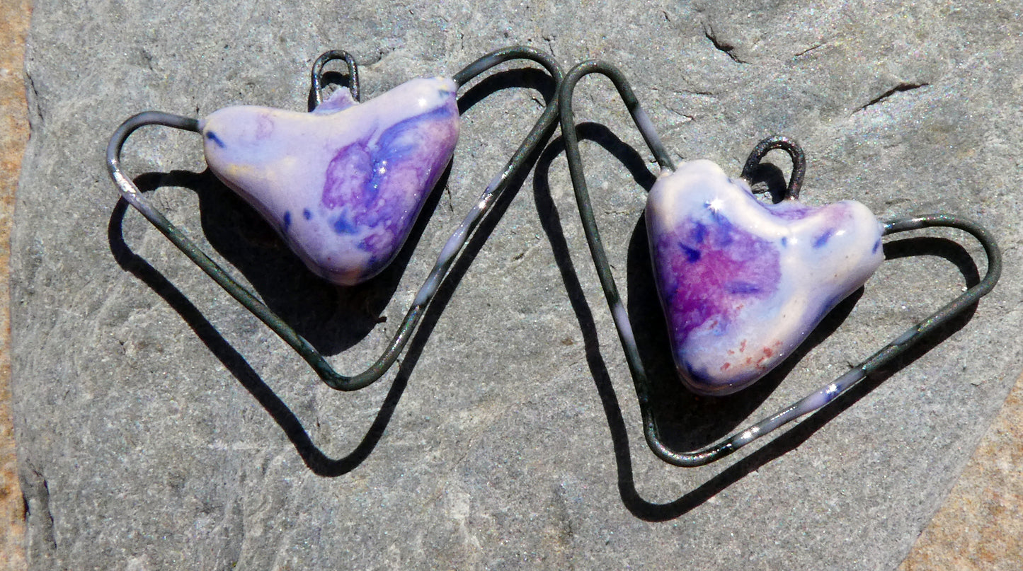 Ceramic Wiry Heart Connectors - Purple Reign