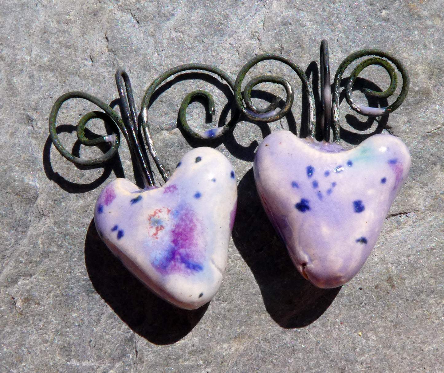 Ceramic Curly Wire Heart Charms - Purple Reign