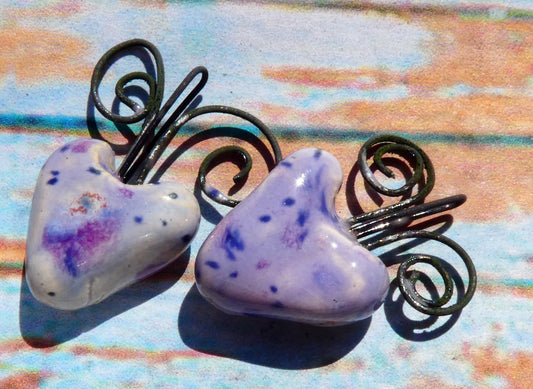 Ceramic Curly Wire Heart Charms - Purple Reign
