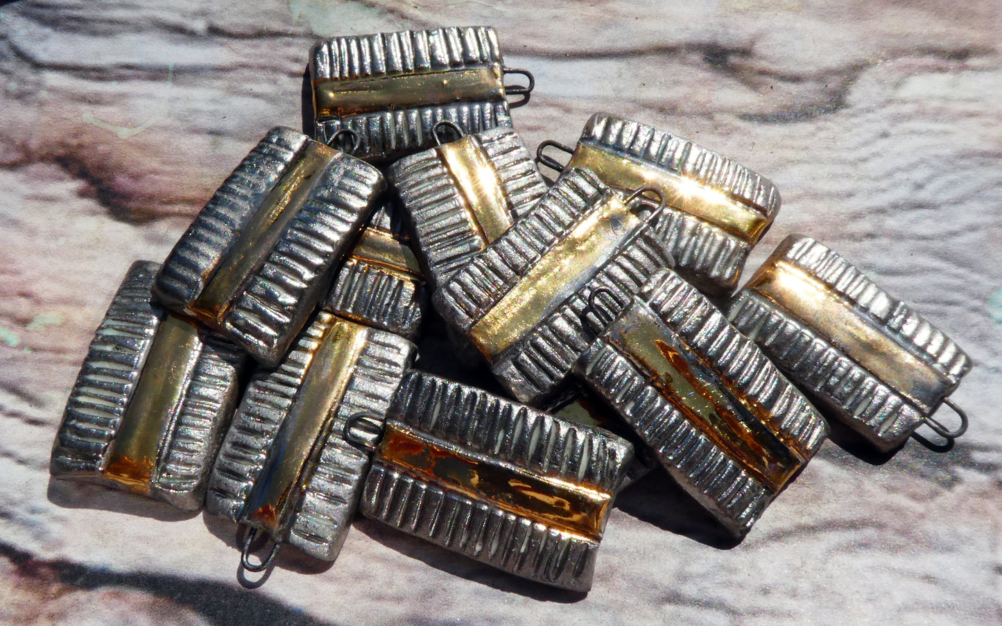 Ceramic Tablet Charms - Matte Platinum and Gold