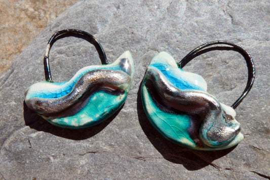 Ceramic Silver Wave Charms - #7