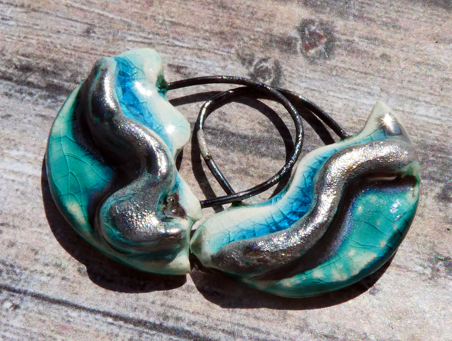 Ceramic Silver Wave Charms - #7