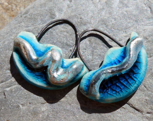 Ceramic Silver Wave Charms - #8