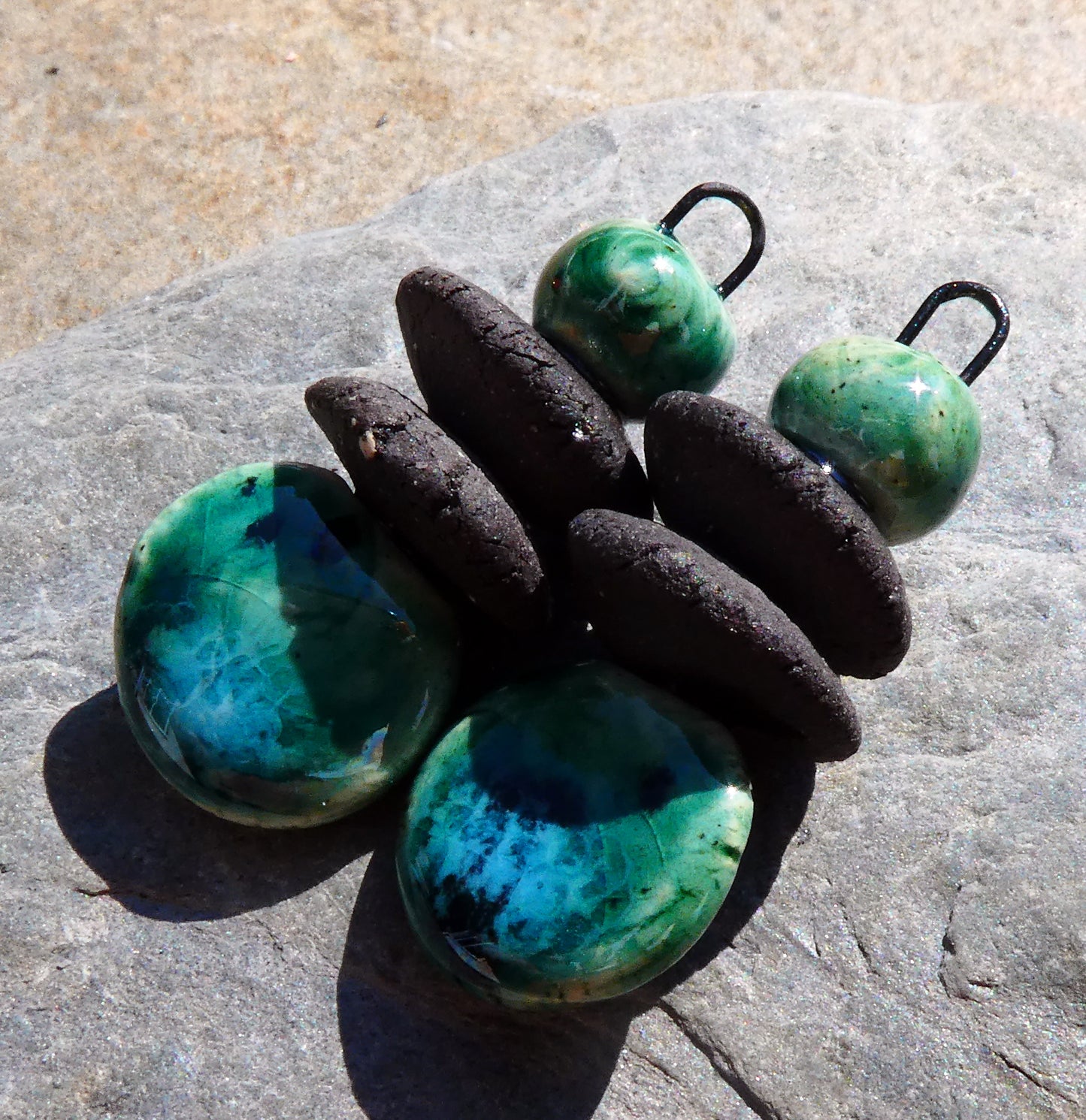 Ceramic Disc Stack Charms - Emerald Mist
