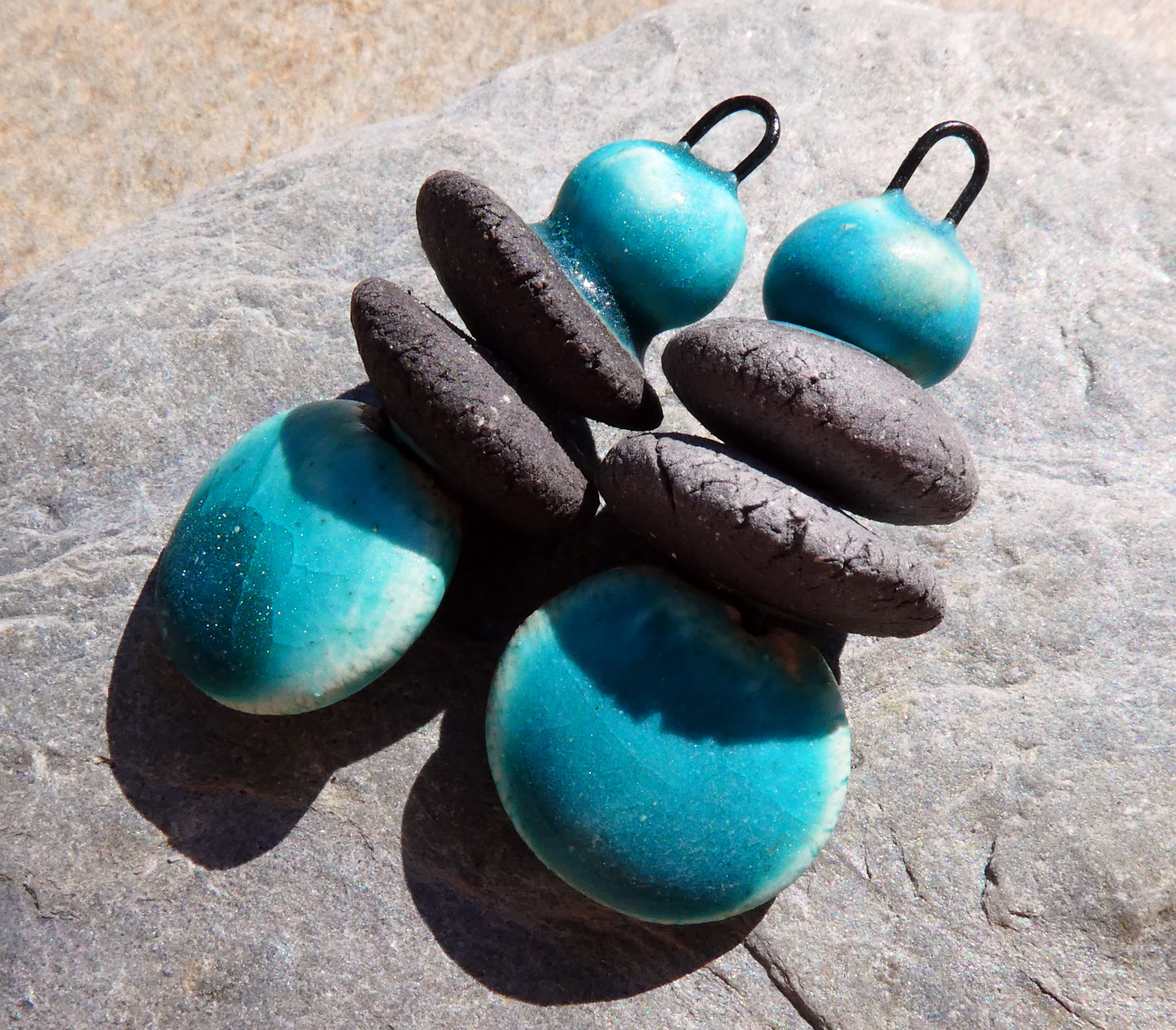 Ceramic Disc Stack Charms - Antique Turquoise