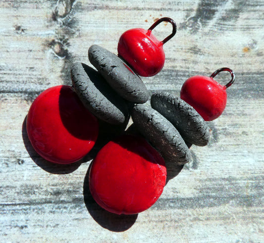 Ceramic Disc Stack Charms - Red
