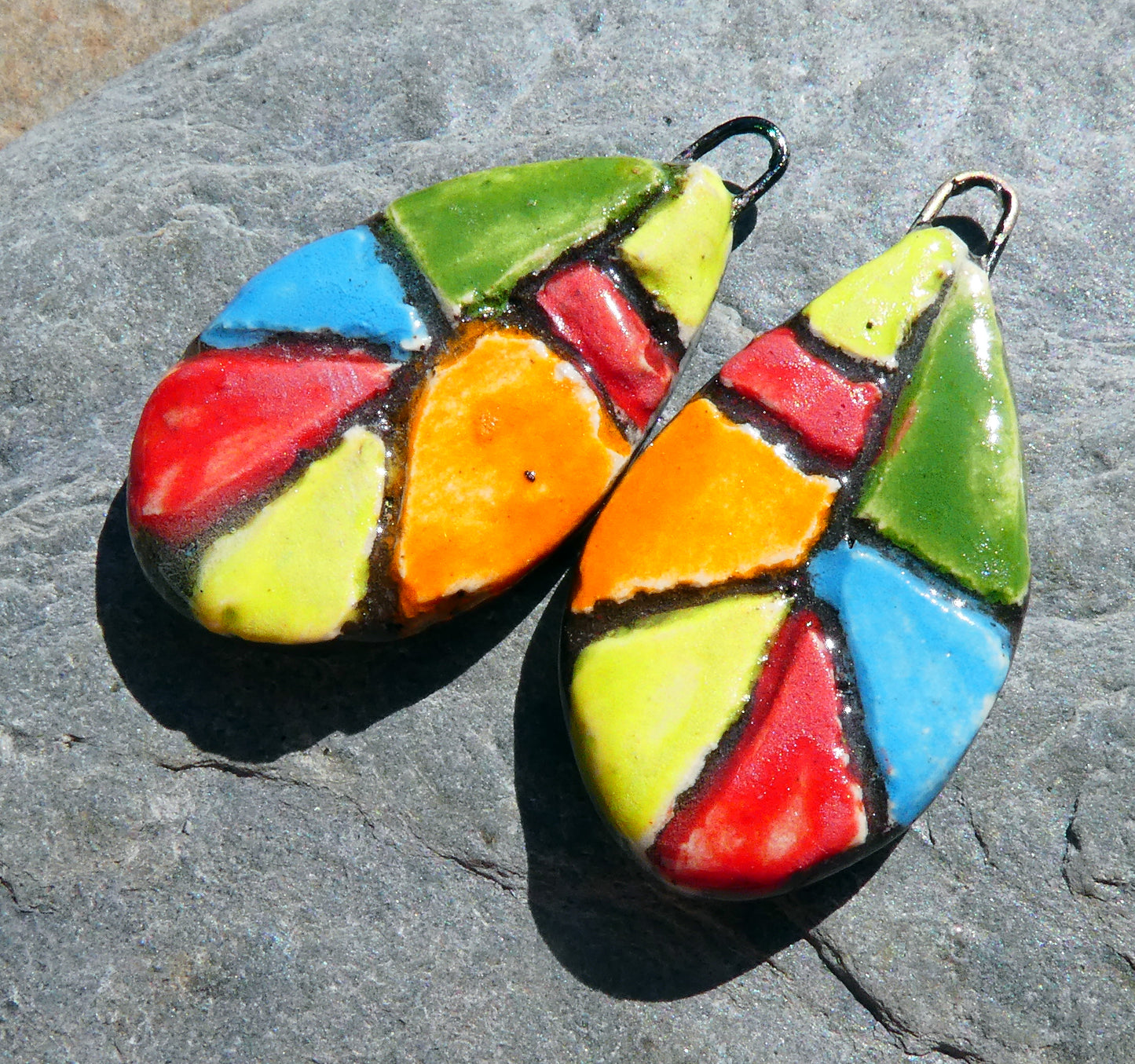 Ceramic Sgraffito Teardrop Earring Charms #2