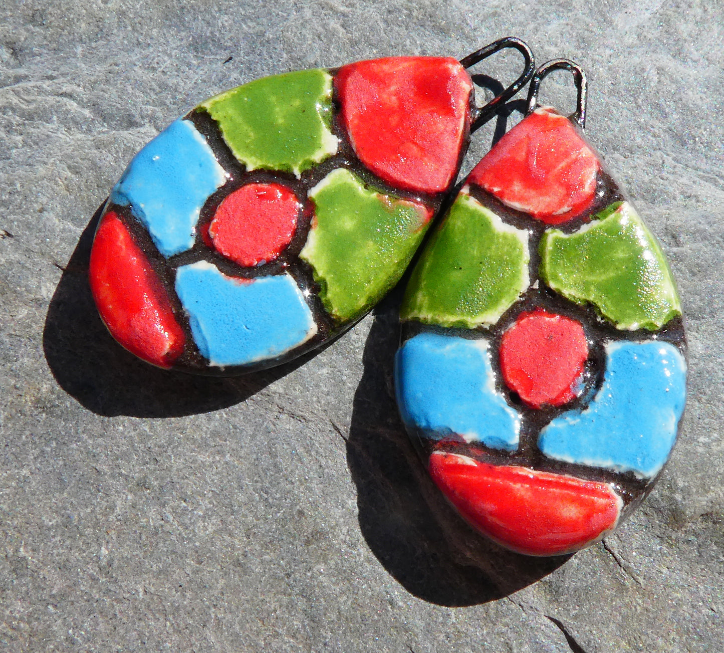 Ceramic Sgraffito Teardrop Earring Charms #3