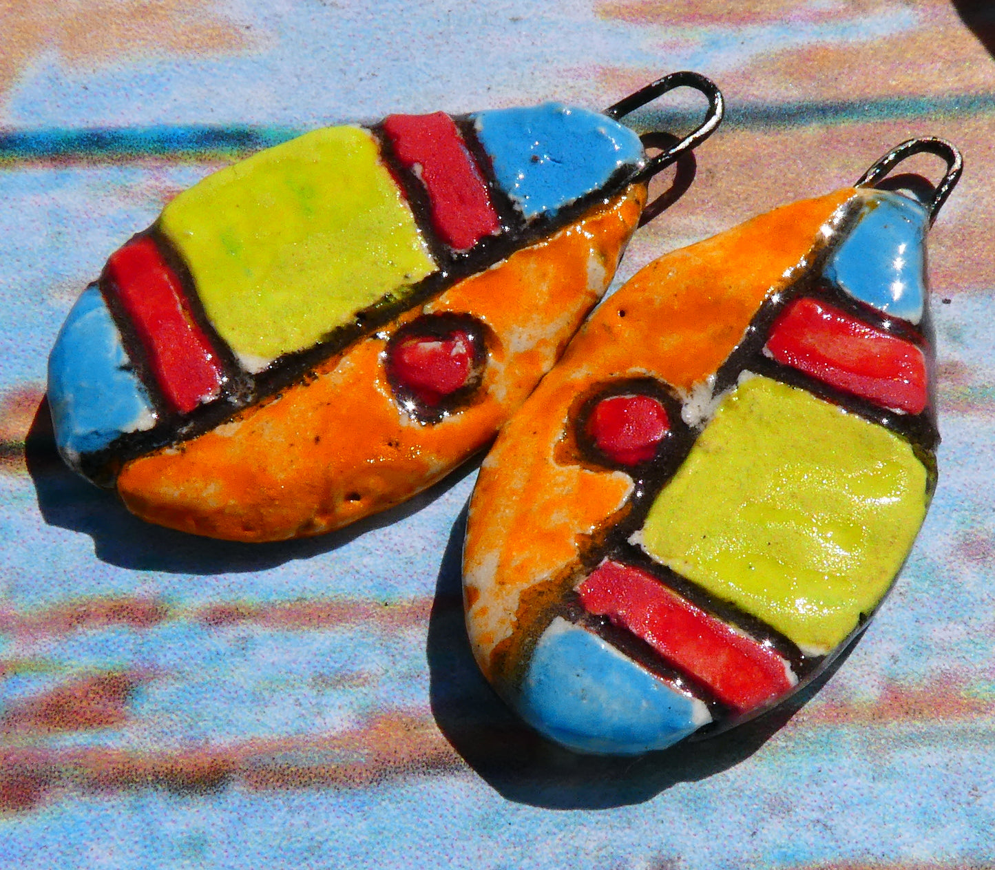 Ceramic Sgraffito Teardrop Earring Charms #4