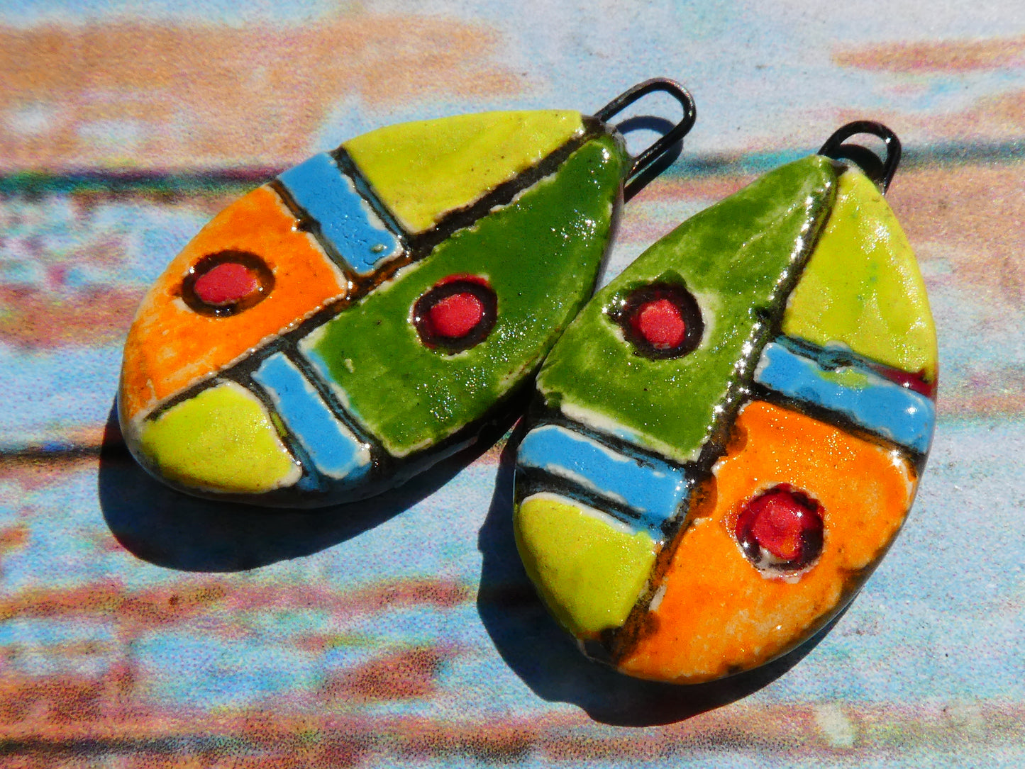 Ceramic Sgraffito Teardrop Earring Charms #5