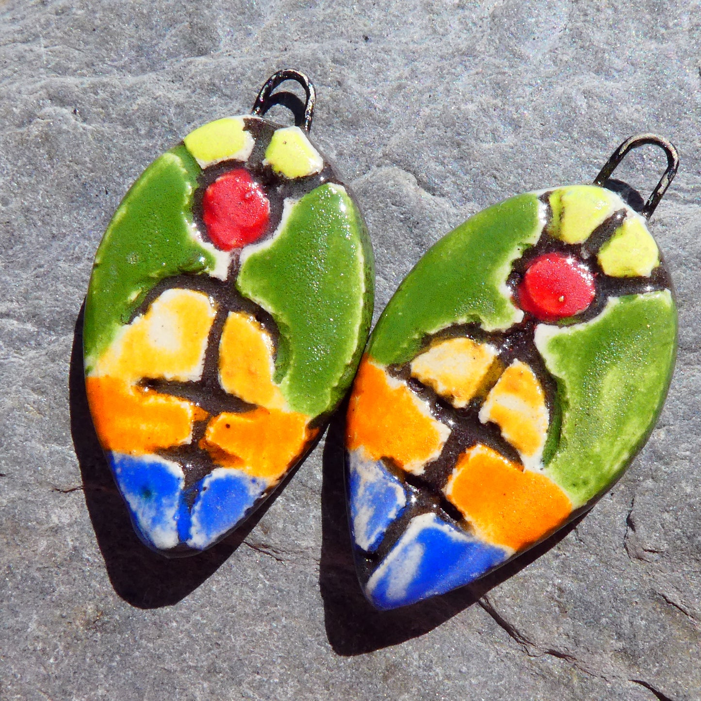 Ceramic Sgraffito Leaf Earring Charms #2