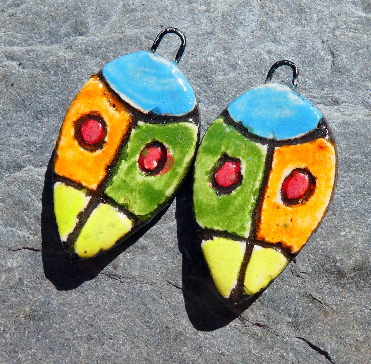Ceramic Sgraffito Leaf Earring Charms #3