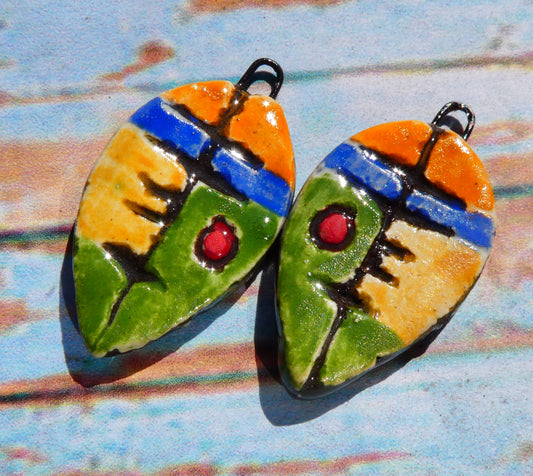 Ceramic Sgraffito Leaf Earring Charms #6