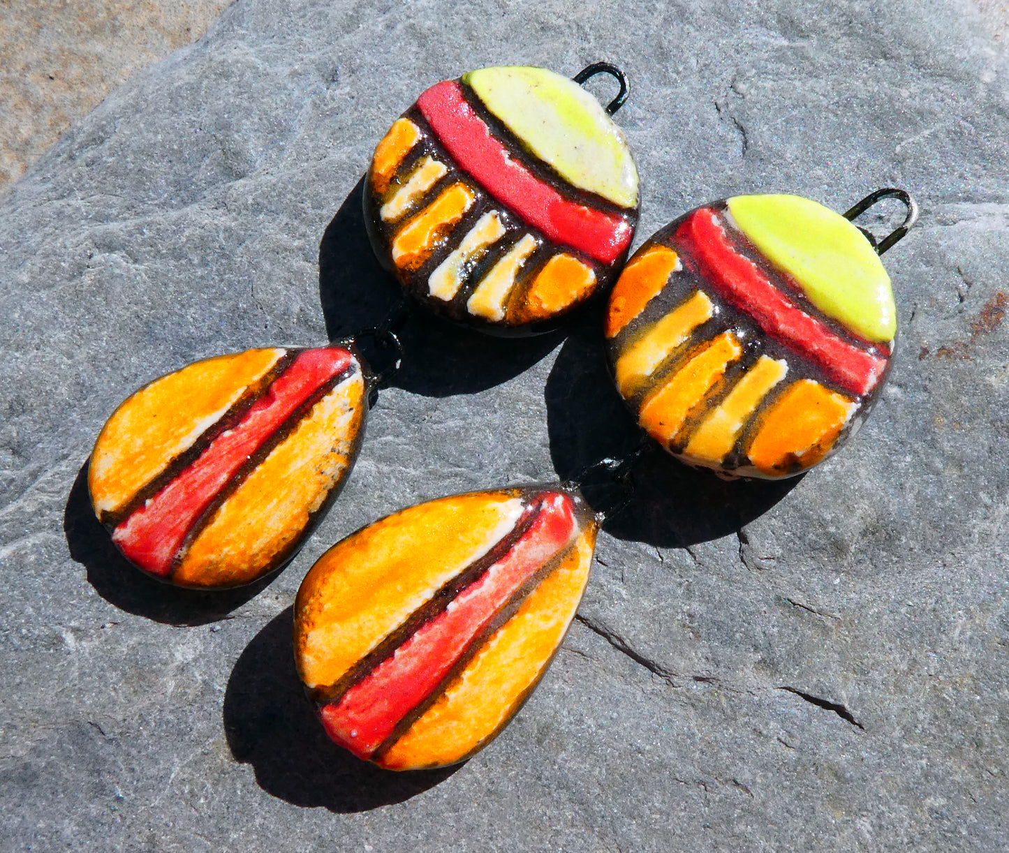 Ceramic Sgraffito Disc and Teardrop Dangles #6