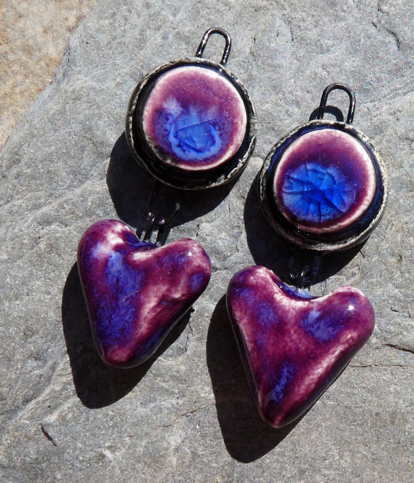 Ceramic Moulded Disc and Heart Dangles - Royal Fantasy