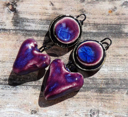 Ceramic Moulded Disc and Heart Dangles - Royal Fantasy