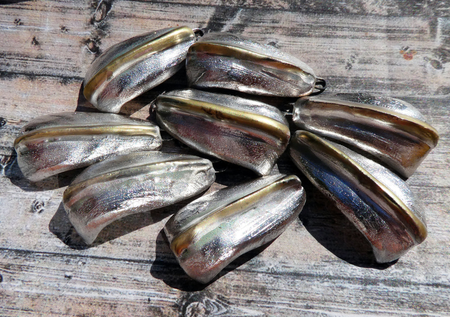 Ceramic Synclastic Scoop Charms - Fine Silver and Gold