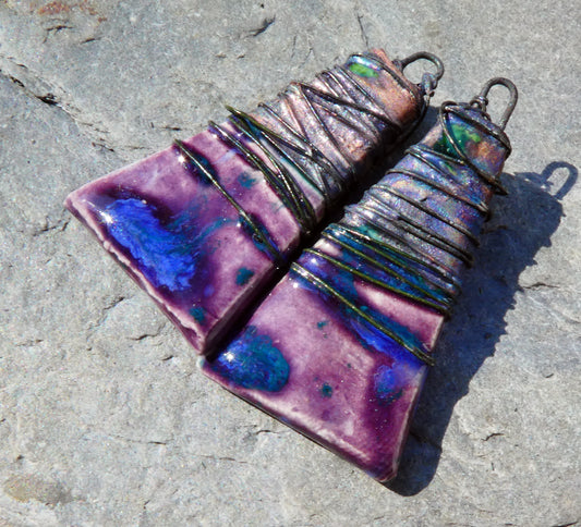 Ceramic Wire Wrapped Wedge Charms -La Fiesta