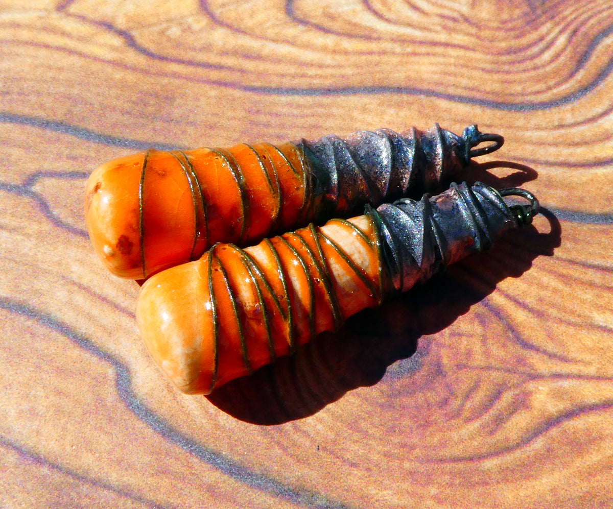 Ceramic Wire Wrapped Baton Charms -Wildfire