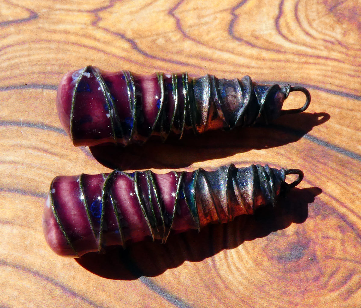 Ceramic Wire Wrapped Baton Charms -Plum Jelly