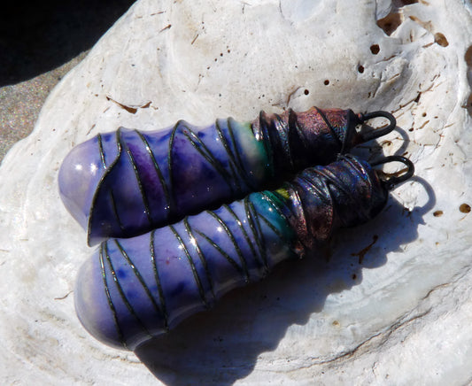 Ceramic Wire Wrapped Baton Charms -Purple Reign