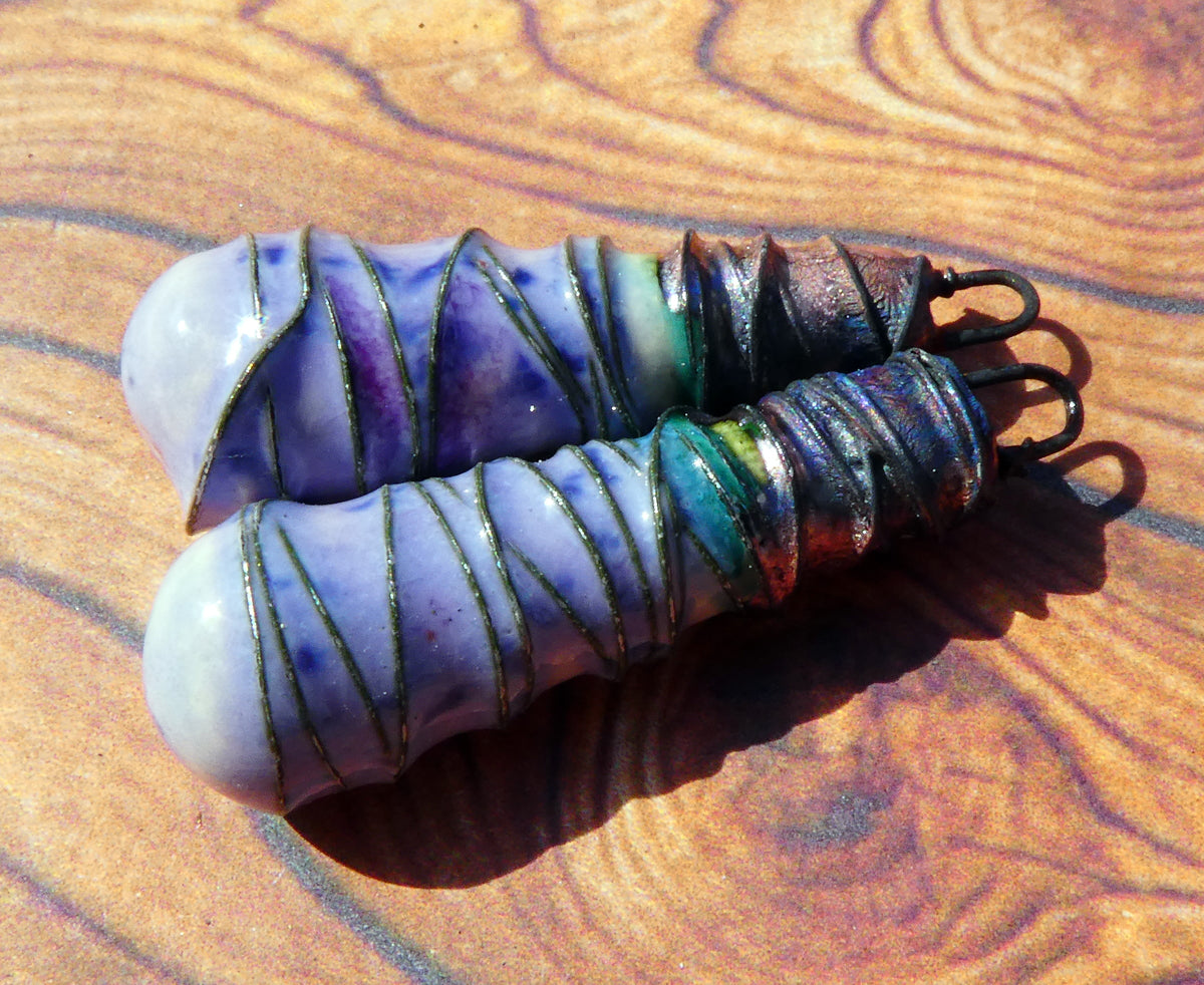 Ceramic Wire Wrapped Baton Charms -Purple Reign