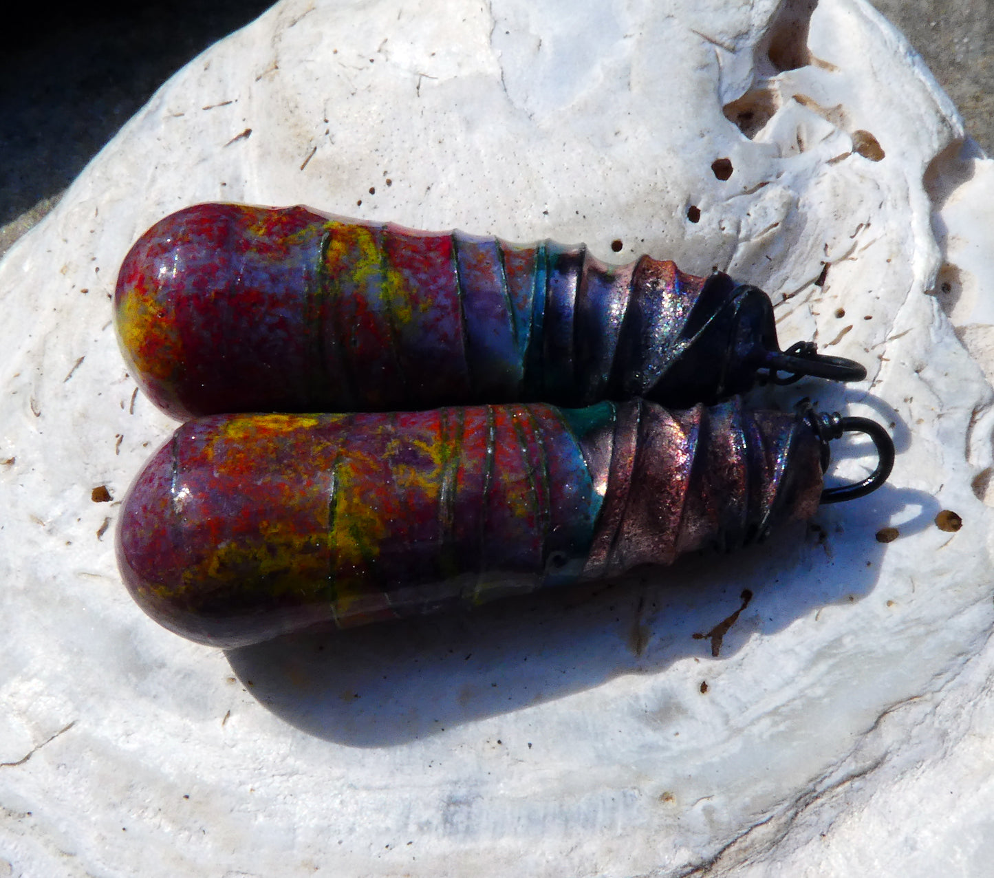 Ceramic Wire Wrapped Baton Charms -Floral Fantasy