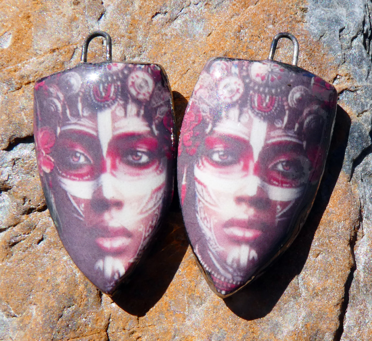 Ceramic Obeah Woman Decal Shield Earring Charms #2