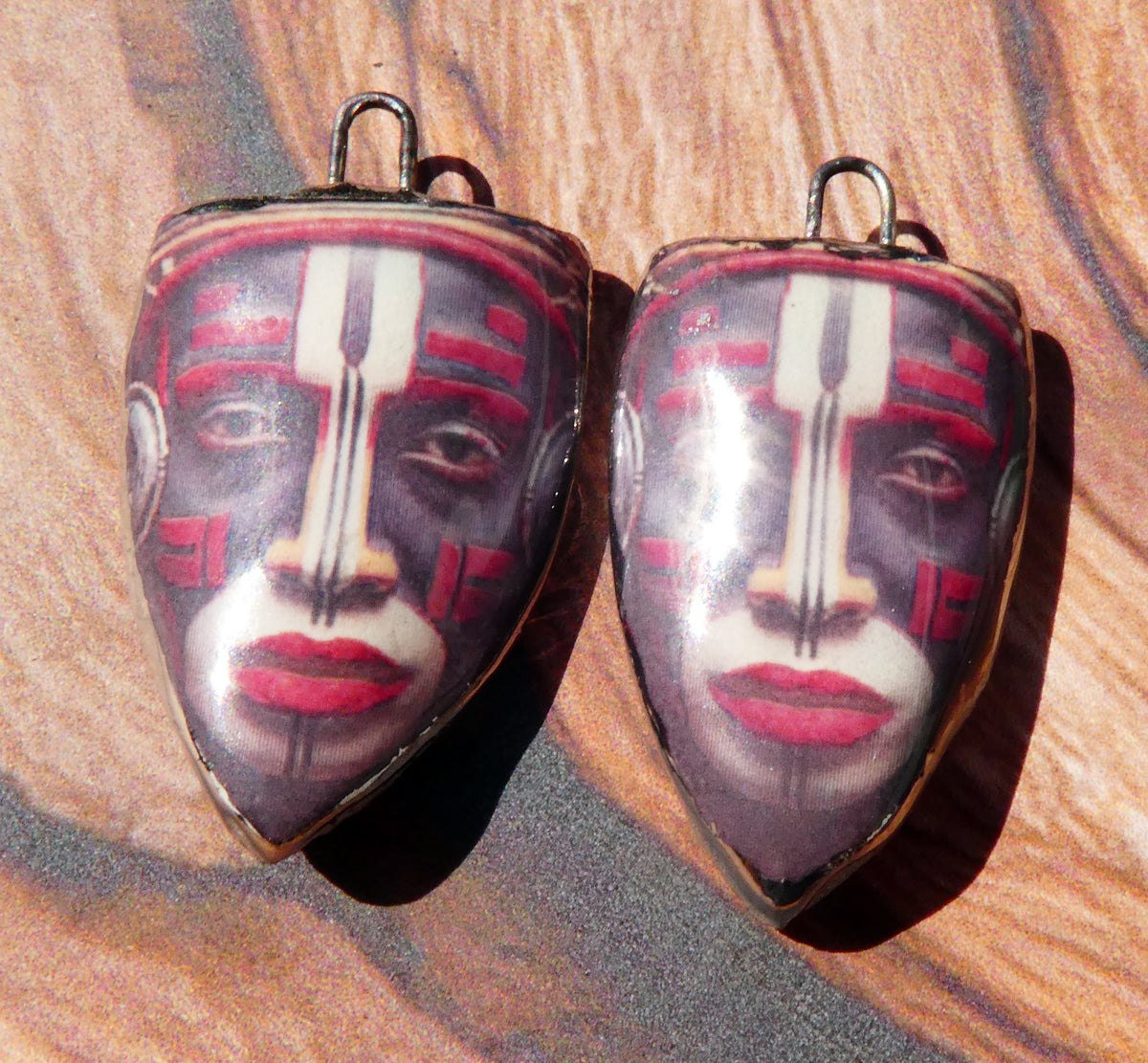 Ceramic Obeah Woman Decal Shield Earring Charms #3