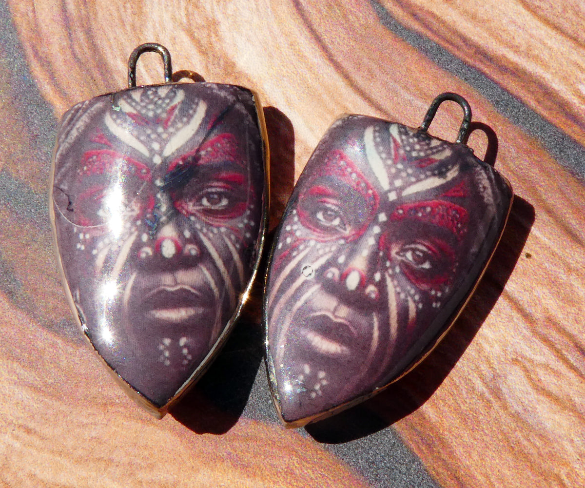 Ceramic Obeah Woman Decal Shield Earring Charms #4