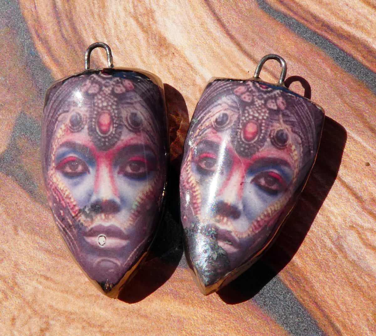 Ceramic Obeah Woman Decal Shield Earring Charms #5