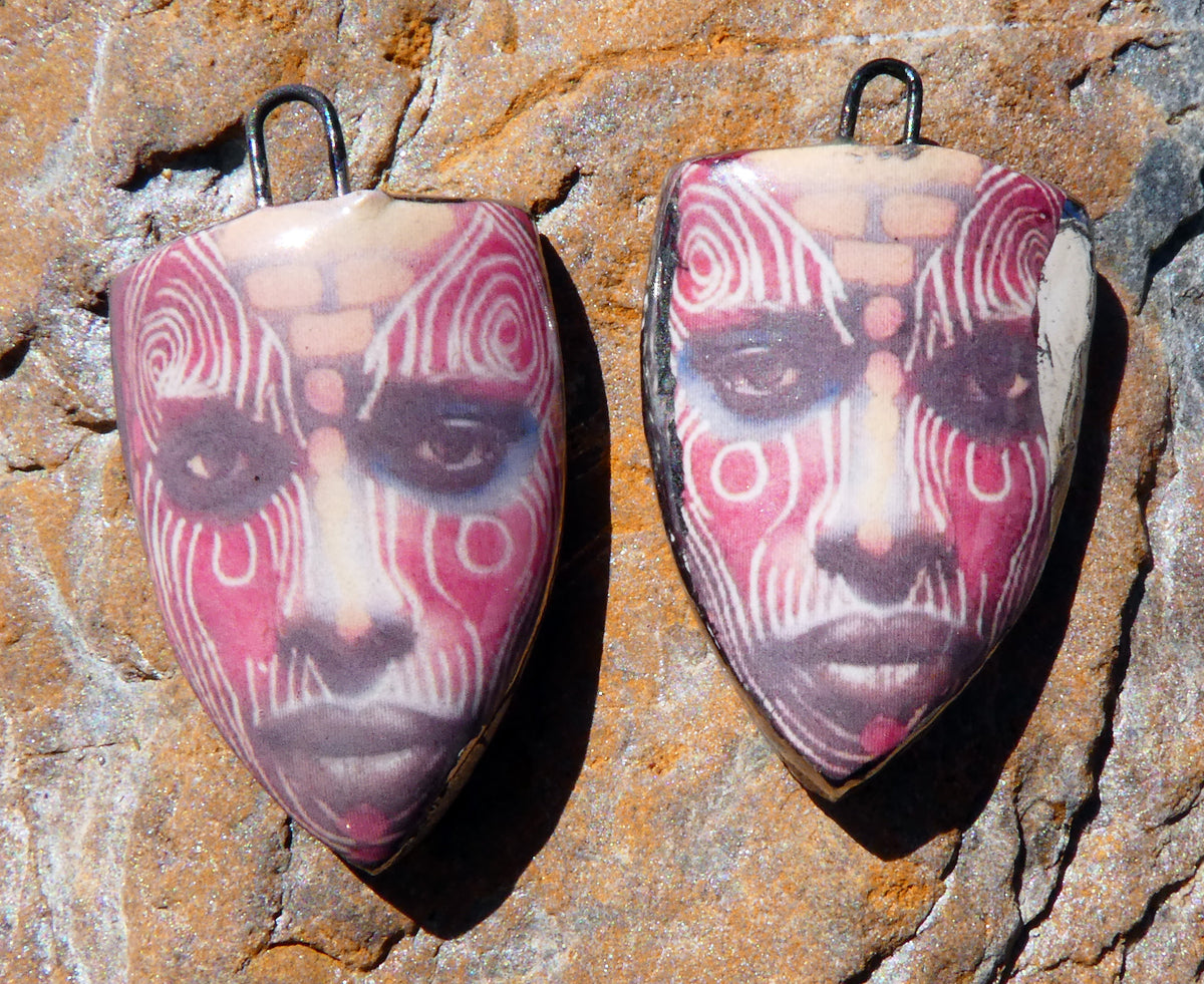 Ceramic Obeah Woman Decal Shield Earring Charms #6