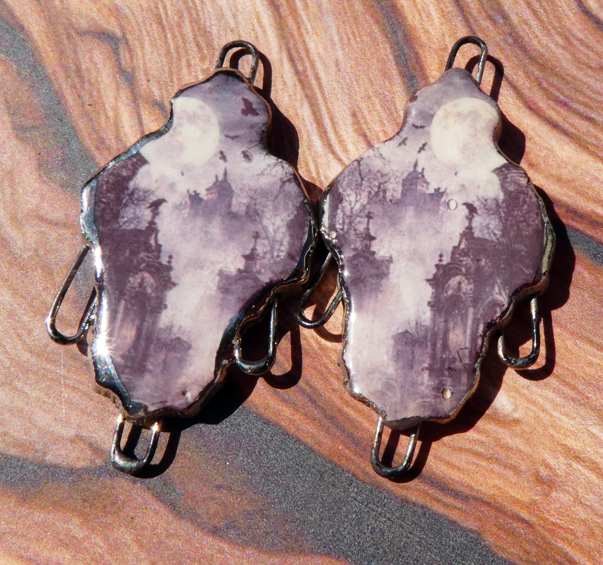 Ceramic Spooky Scene Decal Earring Connectors #2