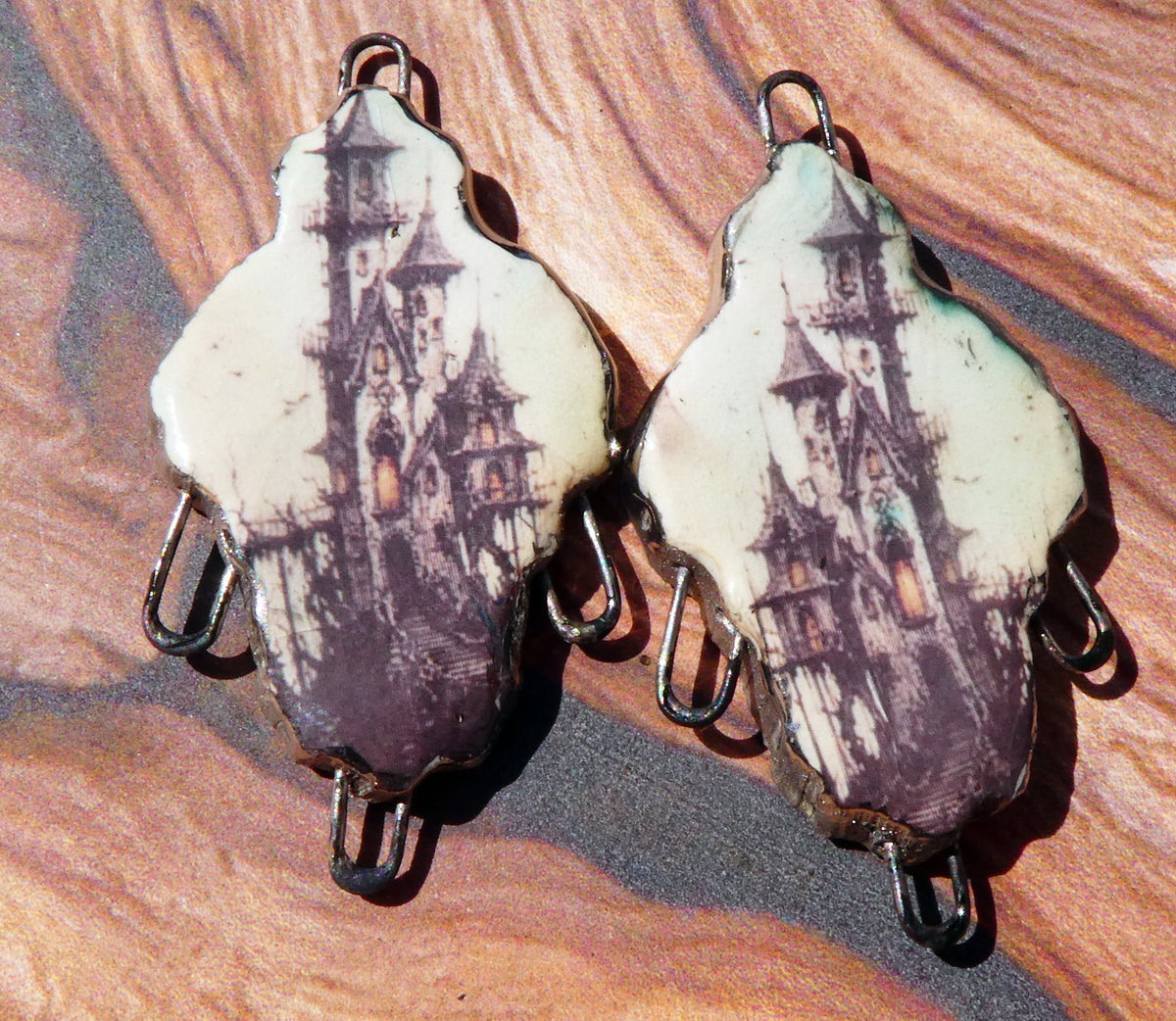 Ceramic Spooky Scene Decal Earring Connectors #4